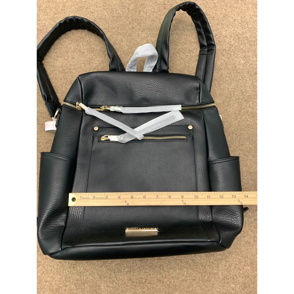 Poppy & Peonies Womens Commuter Backpack Vegan Leather Black Laptop Carry-On NWT - Picture 8 of 10